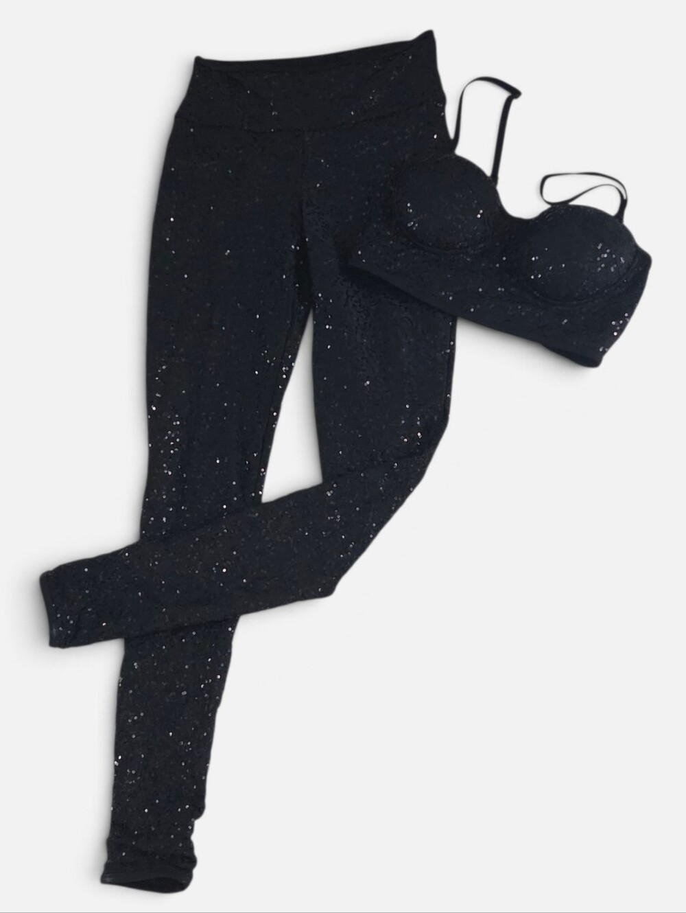 Black Sequin Balera Dance Activewear Matching Set Size 4